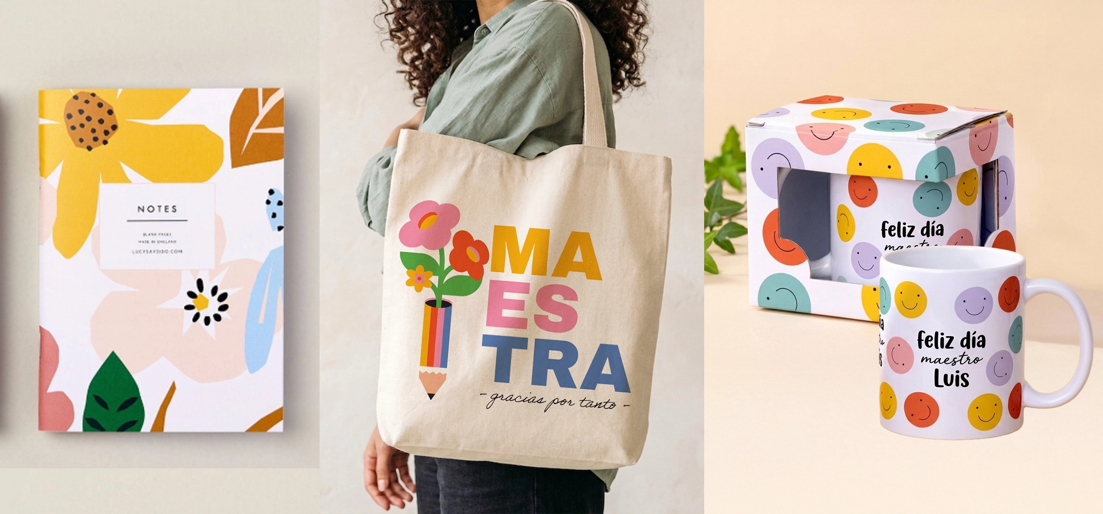 Ideas de regalos sublimados para el Día del Maestro: tazas, tote bags y cuadernos