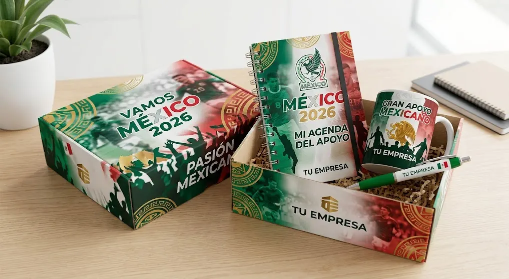 Kit de productos personalizados con temática mexicana para el Mundial 2026