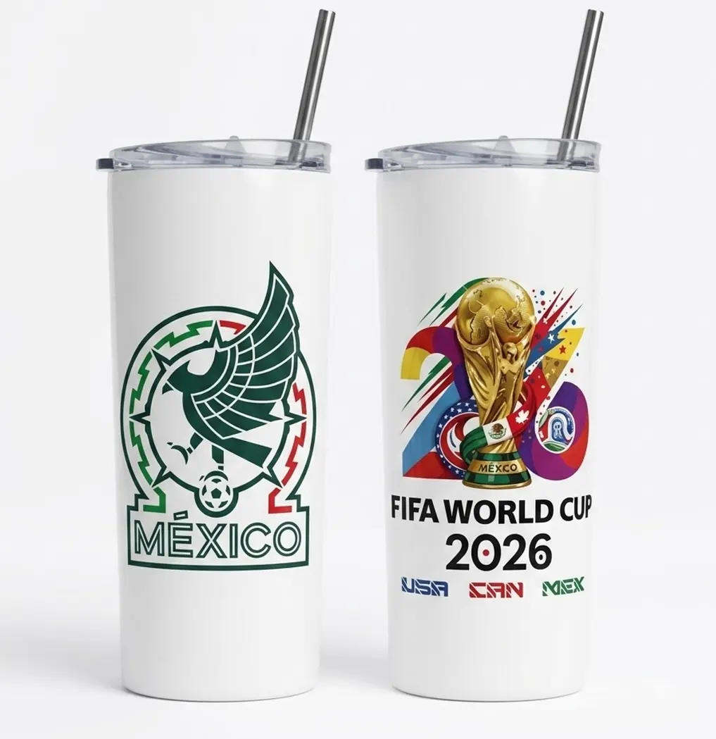 Termos y botellas personalizados con temática mexicana para el Mundial 2026